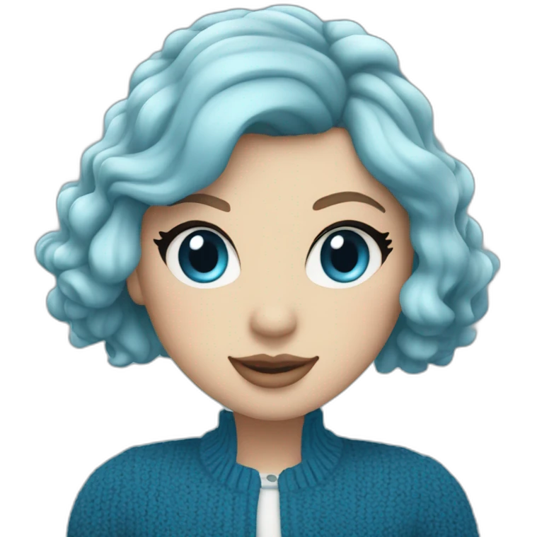 Taylor Swift wearing cardigan with blue hearts and with ocean blue hair emoji