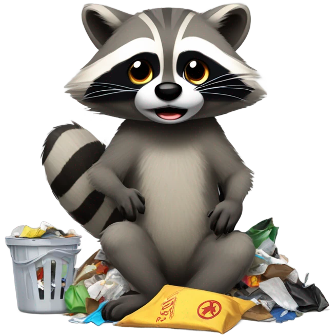 Raccoon cleaning trash emoji
