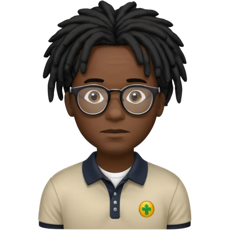 Man, black skin, Dreads blakc hair, polo shirt and glasses emoji