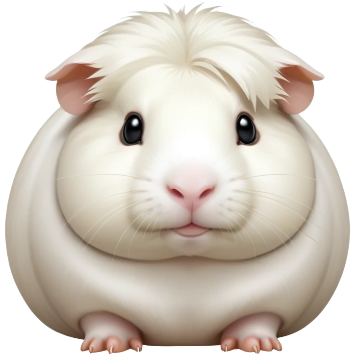 Cinematic Noble White Guinea Pig Portrait Emoji, Poised and regal, with a compact, chubby build and a pristine, well-groomed pure white fur, deep-set soulful dark eyes, Simplified yet sharp and sophisticated features, highly detailed, glowing with a soft, dignified glow, high shine, intelligent and sweet, stylized with an air of gentle purity, focused and attentive, soft glowing outline, capturing the essence of a watchful and confident little companion, so majestic it feels as though it could scurry out of the screen with effortless authority! emoji