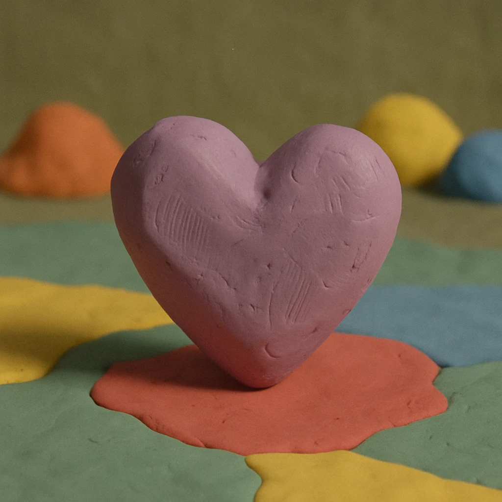 purple heart, visible fingerprints claymation style, no text emoji