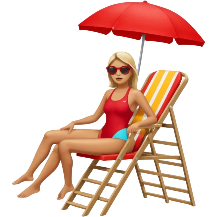 Female lifeguard – red swimsuit, sunglasses, sitting on tall lifeguard chair. emoji