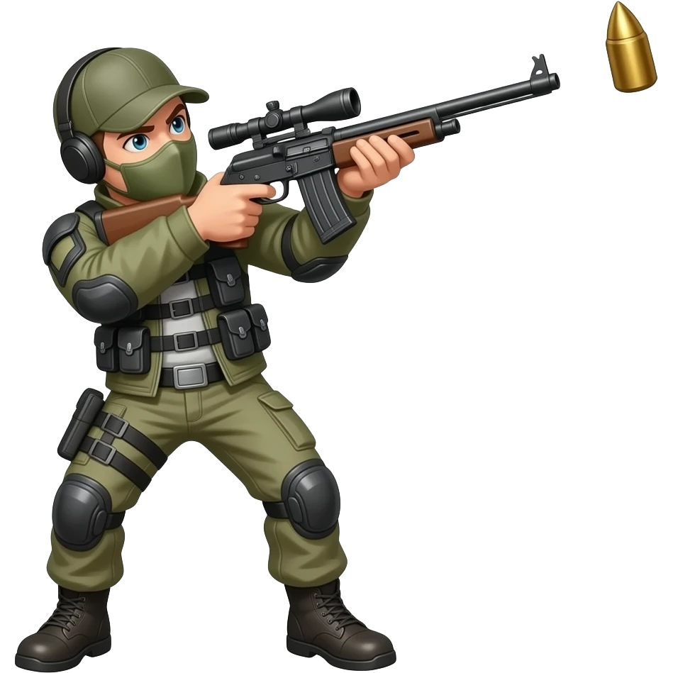 cazador disparando al cielo pero que se vea la bala que dispara pero de cuerpo entero emoji