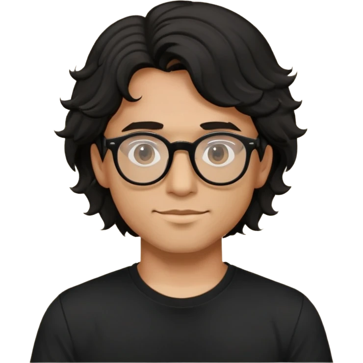 zumbie cabelo ondulado médio preto, camiseta preta, oculos redondo masculino  emoji