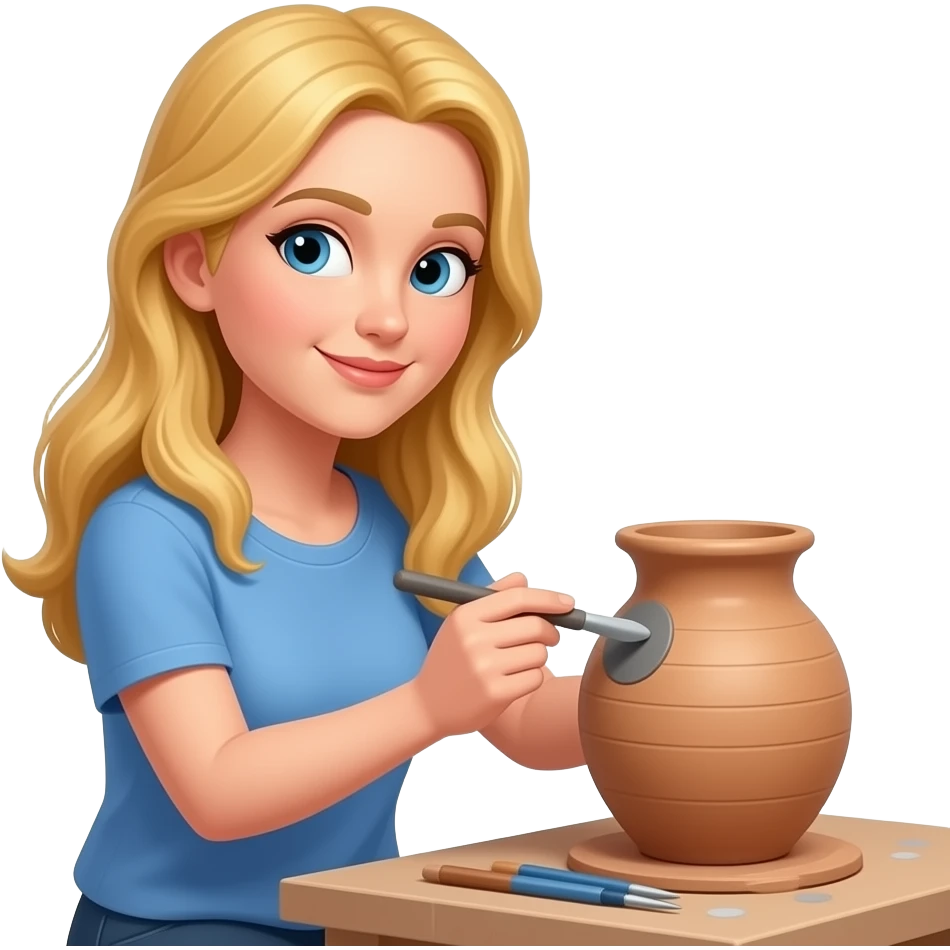 Blond long hair female doing pottery, simple emoji
