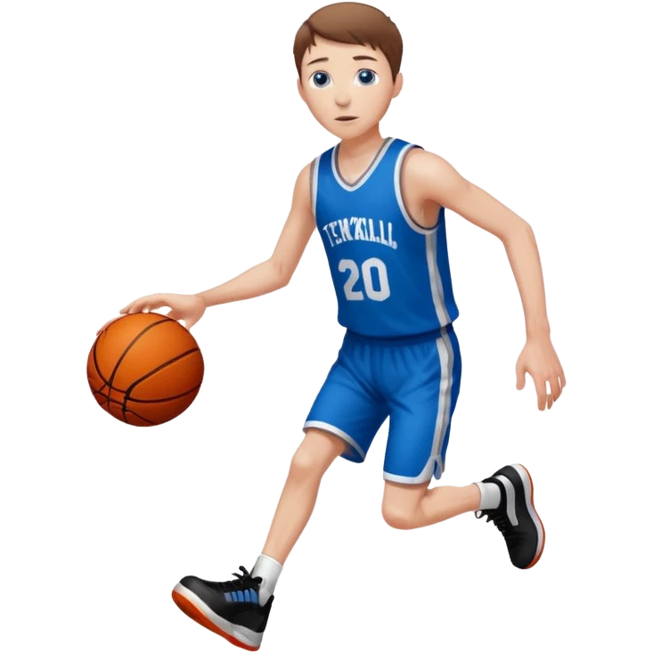 Tall, white, skinny, playing basketball, brown short hair, blue eyes emoji