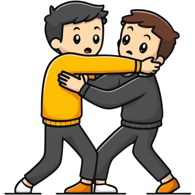 man with anxious attachment desperately holding onto someone with fearful expression not wanting to let go emoji