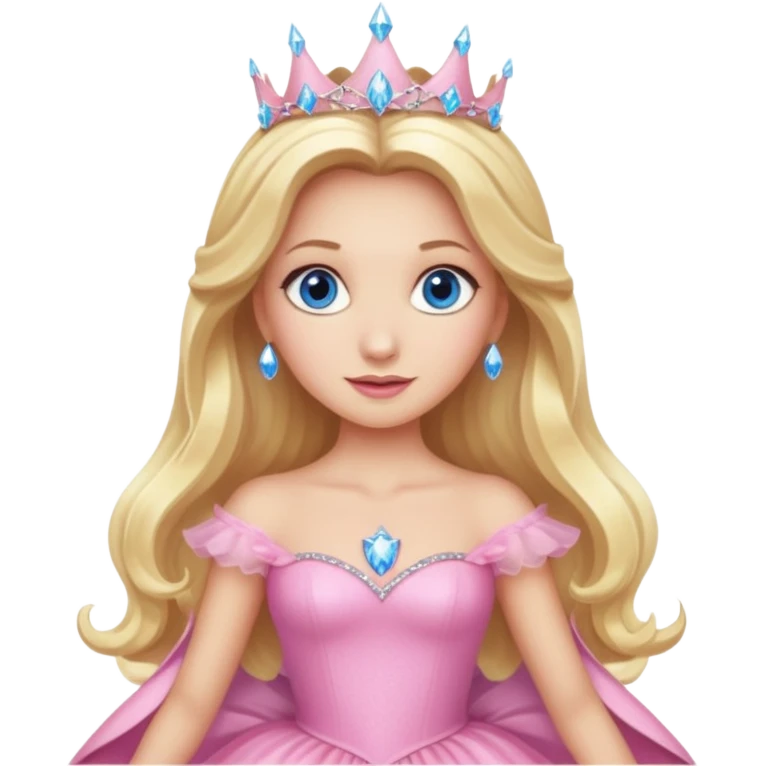 Glinda the Good Witch from the Wizard of Oz with light skin, blue eyes, blonde long hair, pink outfit emoji