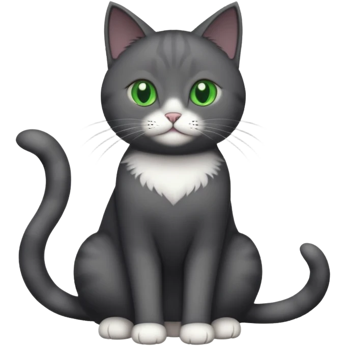 full body gorgeous solid dark grey cat with green eyes, white paws and white whiskers playing emoji