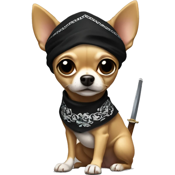 Chihuahua wearing black bandana with a sword in its mouth emoji