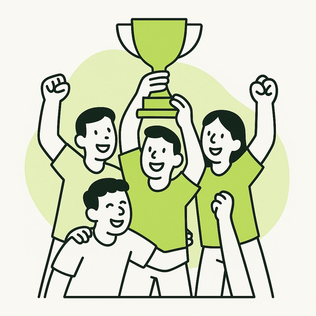 team celebrating with trophy emoji