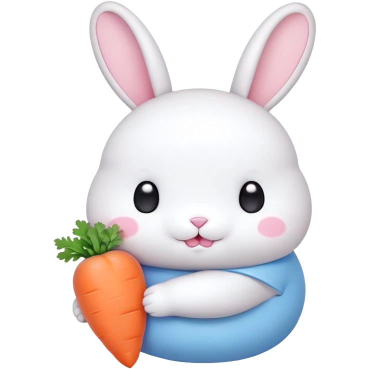 A fat bunny character in Sanrio style, large head with big round eyes, blushing cheeks, small mouth, minimal facial features, tiny spikes, pastel pink and blue colors, clean bold outlines, rounded shapes emoji