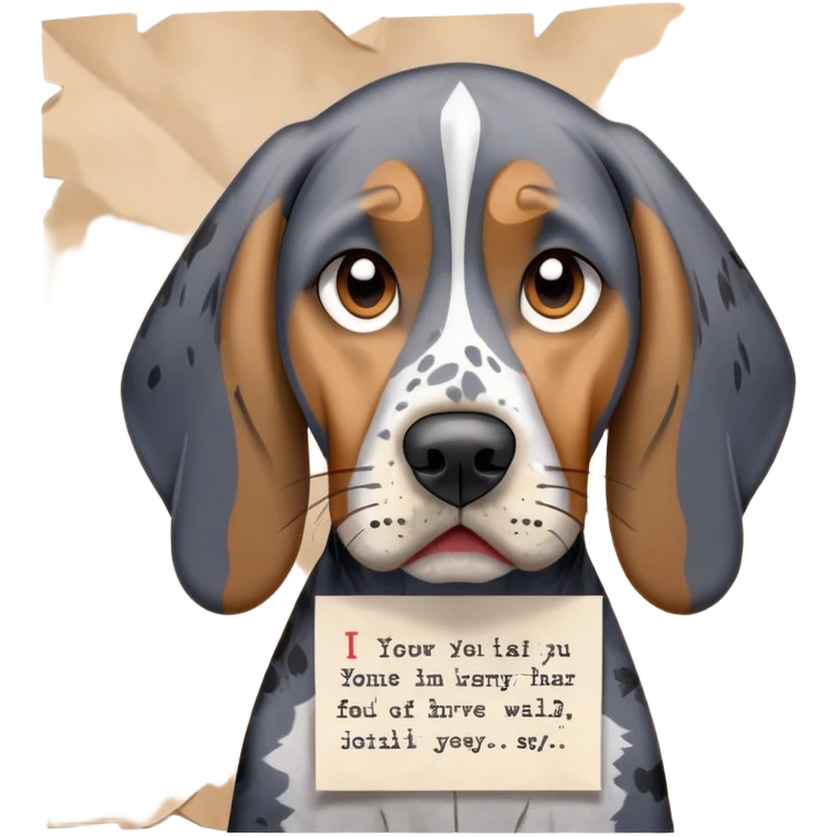 bluetick coonhound with a sorry note in his mouth  emoji