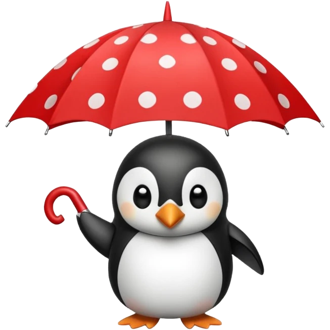 Penguin with red polka-dot umbrella emoji