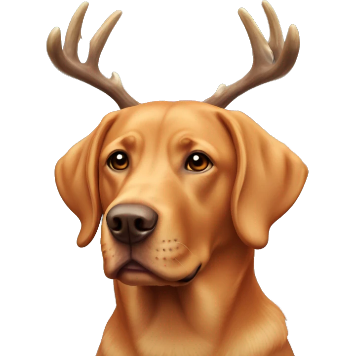 Red Labrador retriever with antler headband emoji