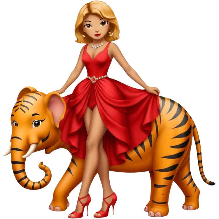 Tigre femmina a due zampe elefante con tacchi e vestiti da sera elegante rosso emoji