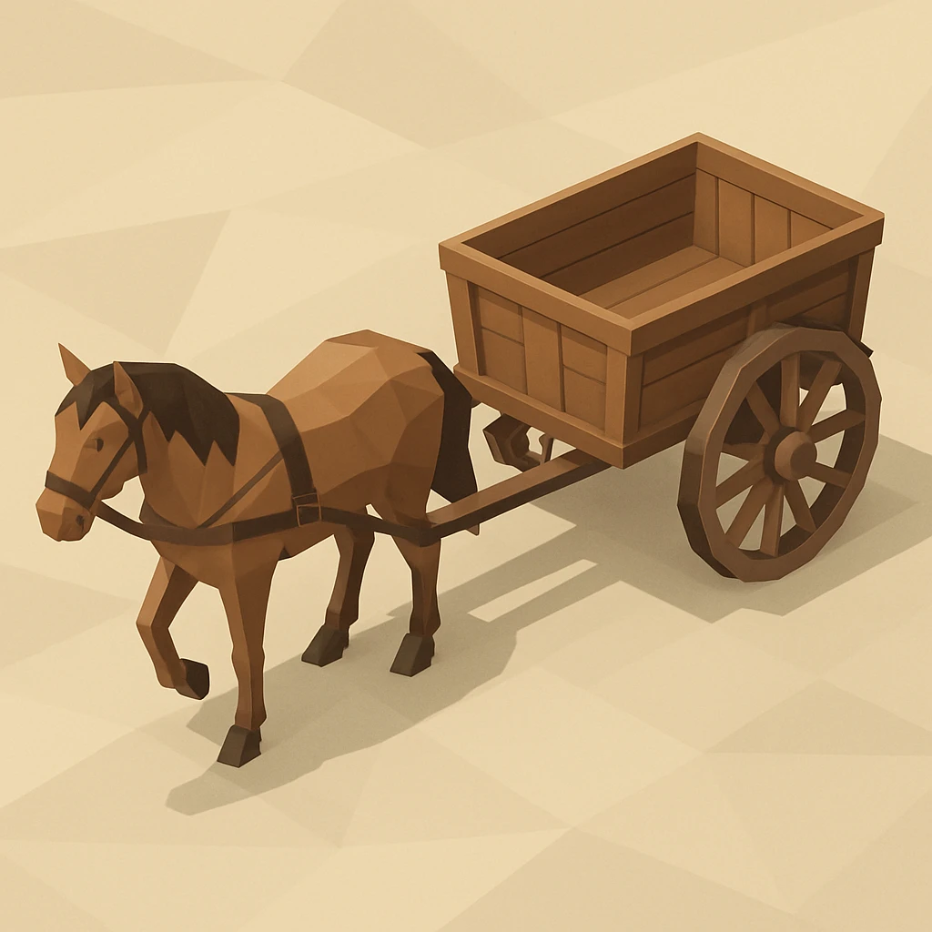 isometric horse drawn cart, detailed, clean lines emoji