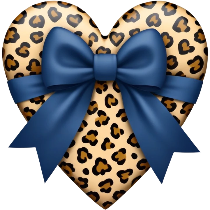 Navy Blue heart with leopard print bow in the centre emoji