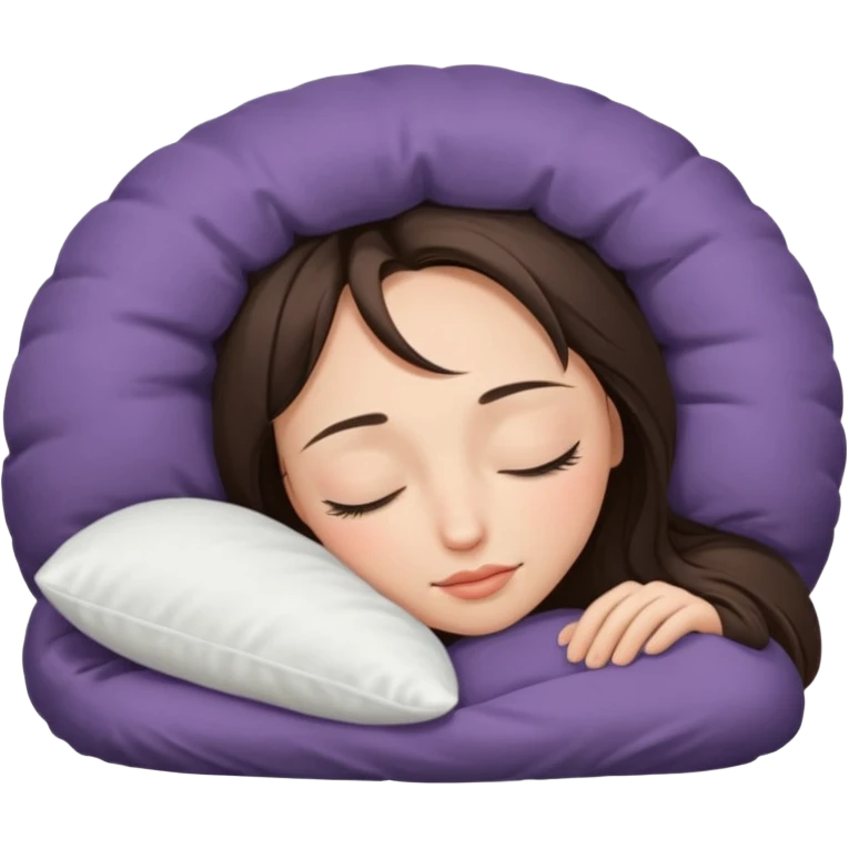 a beautiful brunette girl sleeping with a white pillow under her head  emoji