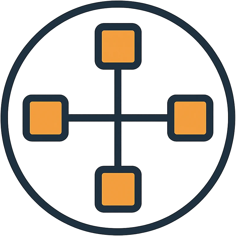 network in a circle form with blue lines and realistic brown boxes at intersection points emoji