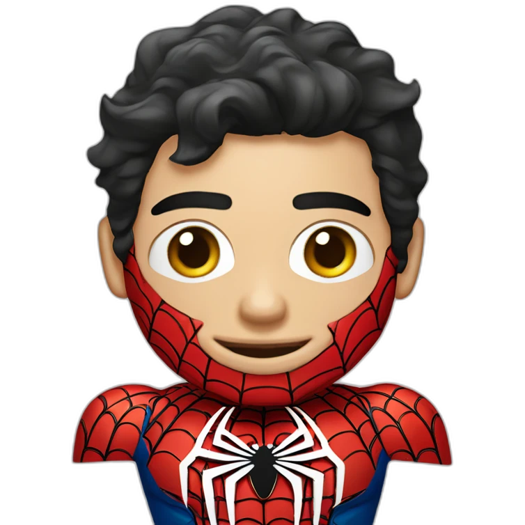 creame a un chico con la mascara de spiderman y que este en traje  emoji