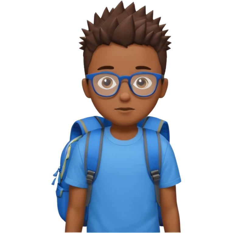 a boy with spikey short brown hair and blue eyes, glasses, backpack emoji