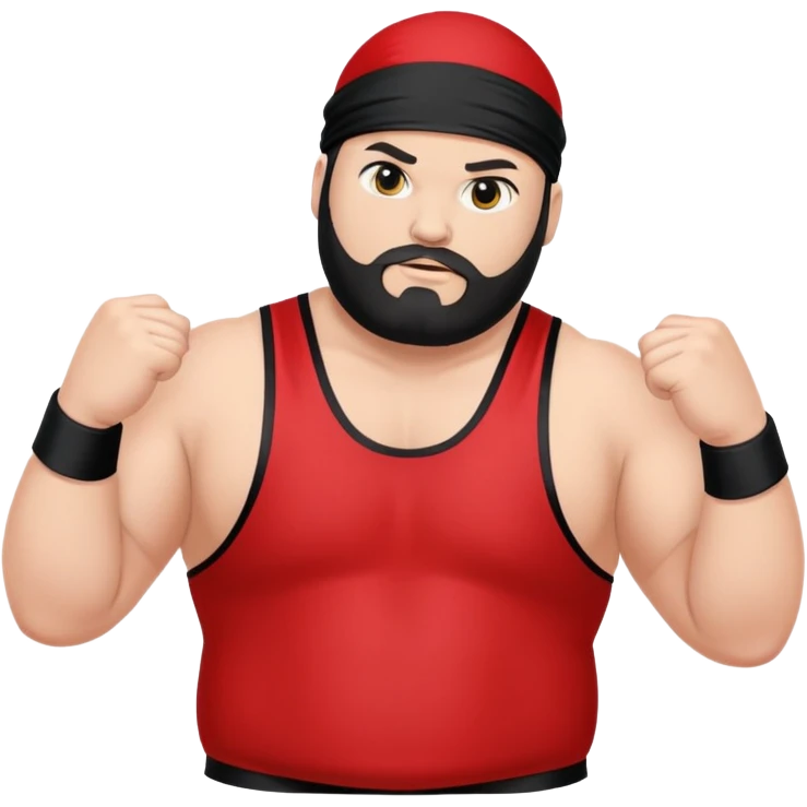 White skin fat guy with black durag, black beard, and black eyes in a red and black wrestling singlet emoji
