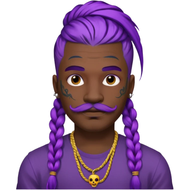 big lose braids starting from the top of the head man with mustache face wiith big visible braids and lots and lots of face tattoos colored tattoos like a tattoo artist hair unique color emoji