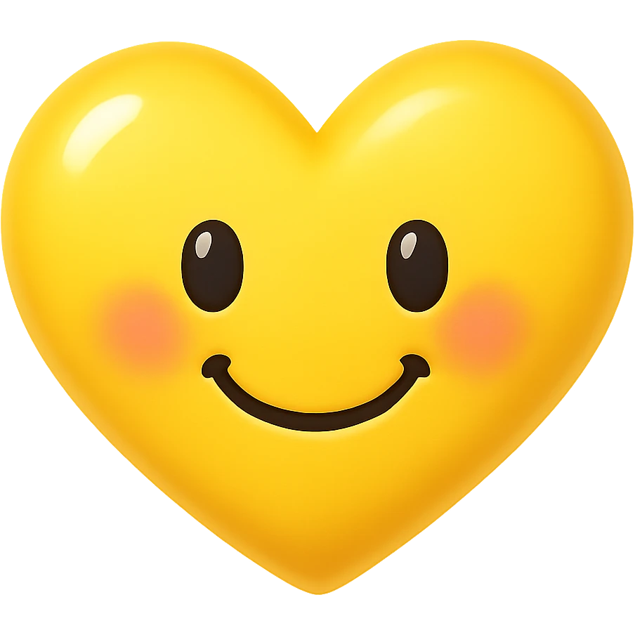 a cute yellow heart emoji, shiny, with a smiling face, blushing cheeks emoji