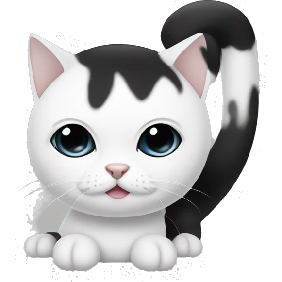 white cat with black ears,black dot above right eye, black tail and has black dot on right side of body emoji