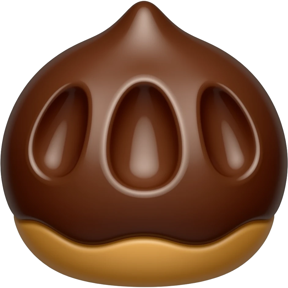 dessert emoji, glossy, like eating chestnuts outline, brown, There are three deep indentations from top to bottom. emoji