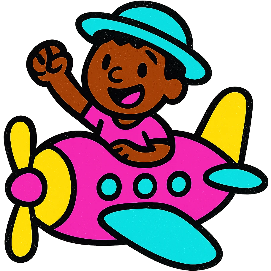 brown male wearing a hat sitting on an aircraft, vibrant and clear, suitable for an emoji or icon emoji