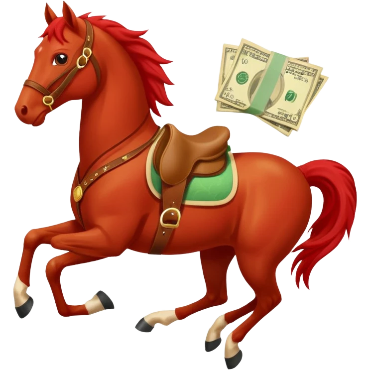 red horse agressive running money on the saddle text “ZGI” on leg emoji