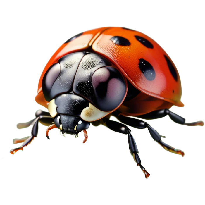 Cinematic Noble Ladybug Portrait Emoji, Poised and charming, with a tiny, rounded red shell adorned with crisp black spots, delicate antennae, and bright, observant eyes, Simplified yet sharply detailed features, highly detailed, glowing with a soft, scarlet radiance, high shine, intelligent and spirited, stylized with an air of natural whimsy, focused and alert, soft glowing outline, capturing the essence of a watchful ladybug that appears ready to scuttle out of the screen with effortless grace! emoji