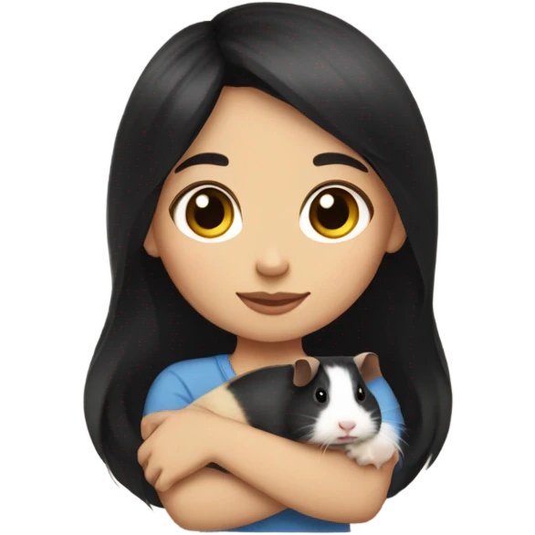 Little light skin girl with black hair holding a Guinea pig emoji