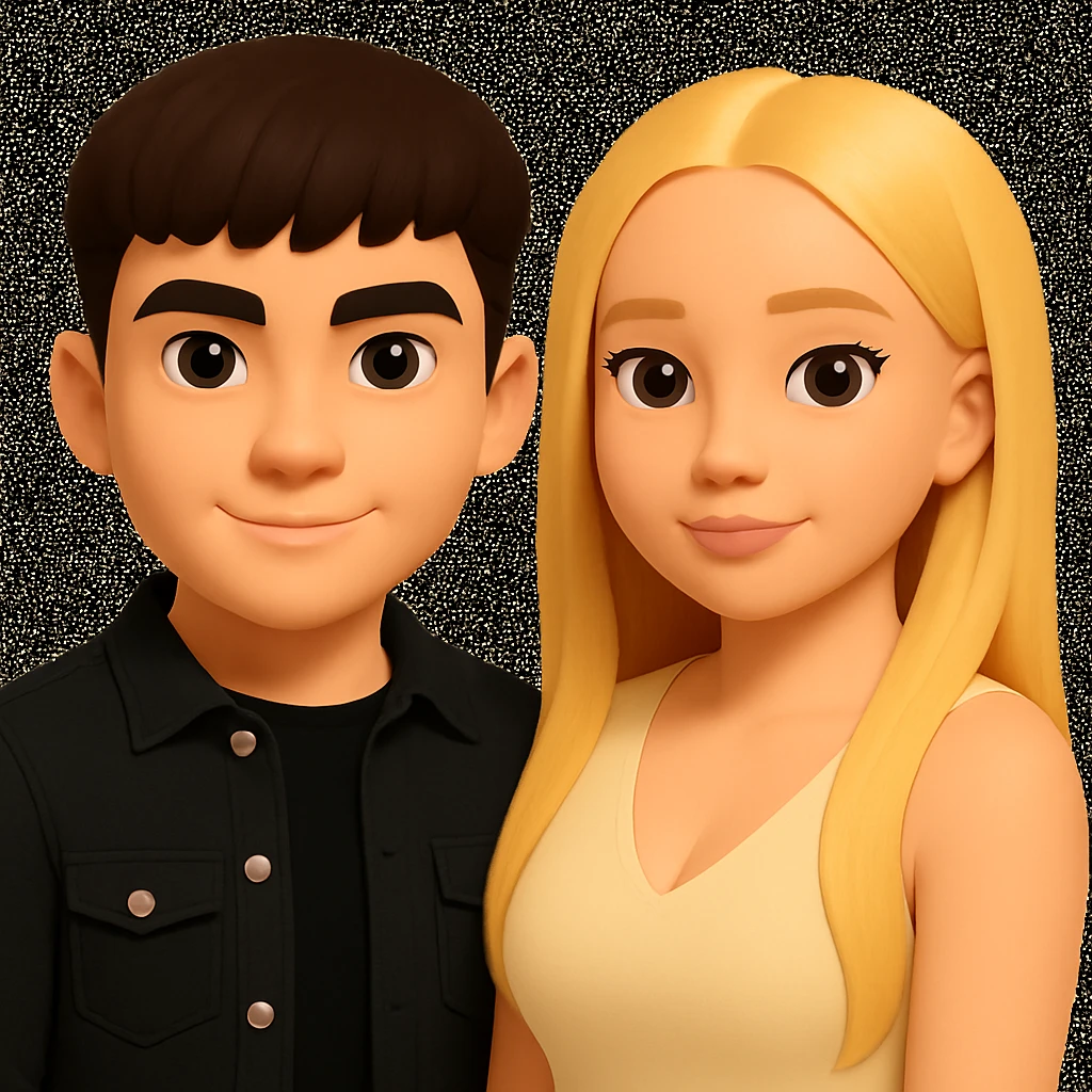 Slightly increase the volume of the upper body of the girl, slightly turn her to face forward, and make the skin color uniform. Maintain the cartoon style as in the reference image. emoji