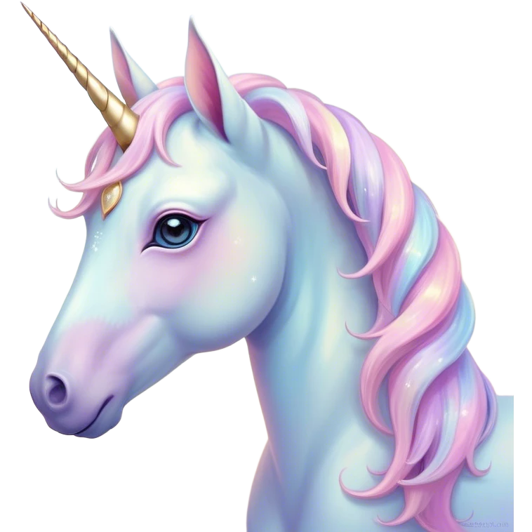 Beautiful and Majestic Unicorn Pony Portrait Emoji, Head and body radiating gentle magic with a soft pastel color, a delicately sparkling horn and eyes gently closed in peaceful wonder, Simplified yet exquisitely endearing features, highly detailed, glowing with a soft, ethereal light, high shine, serene and utterly majestic, stylized with an air of fairy-tale regality, soft glowing outline, capturing the essence of a beautiful and majestic unicorn pony that embodies the enchanting spirit of a dream! emoji
