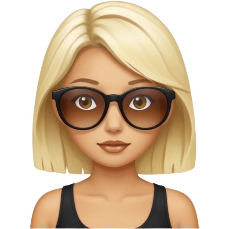 White blonde haired girl with tanned skin and sunglasses emoji