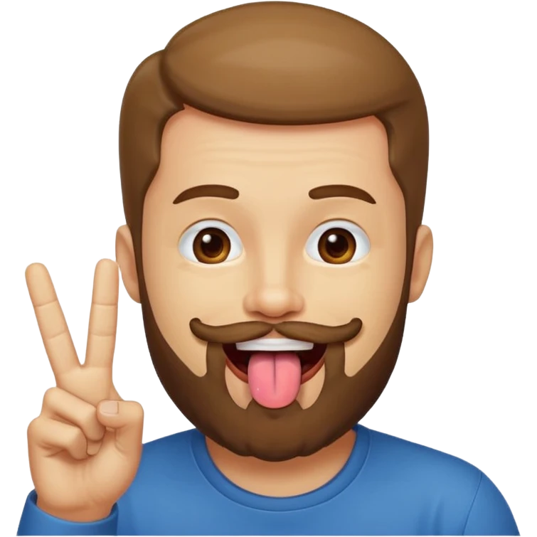 Man with beard sticking tongue out with peace sign up to tongue emoji