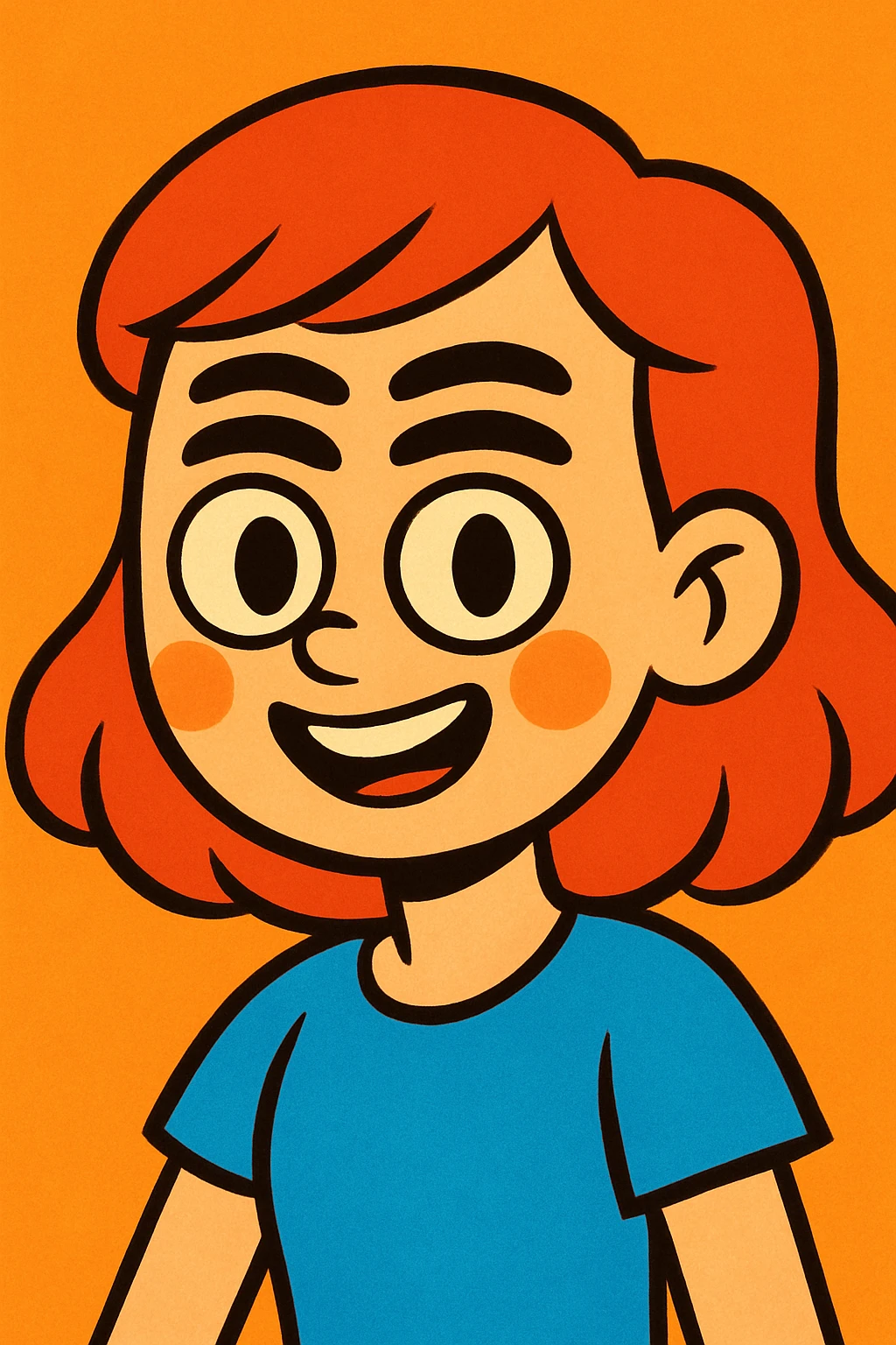 girl with red hair and four eyebrows, vibrant cartoon style emoji