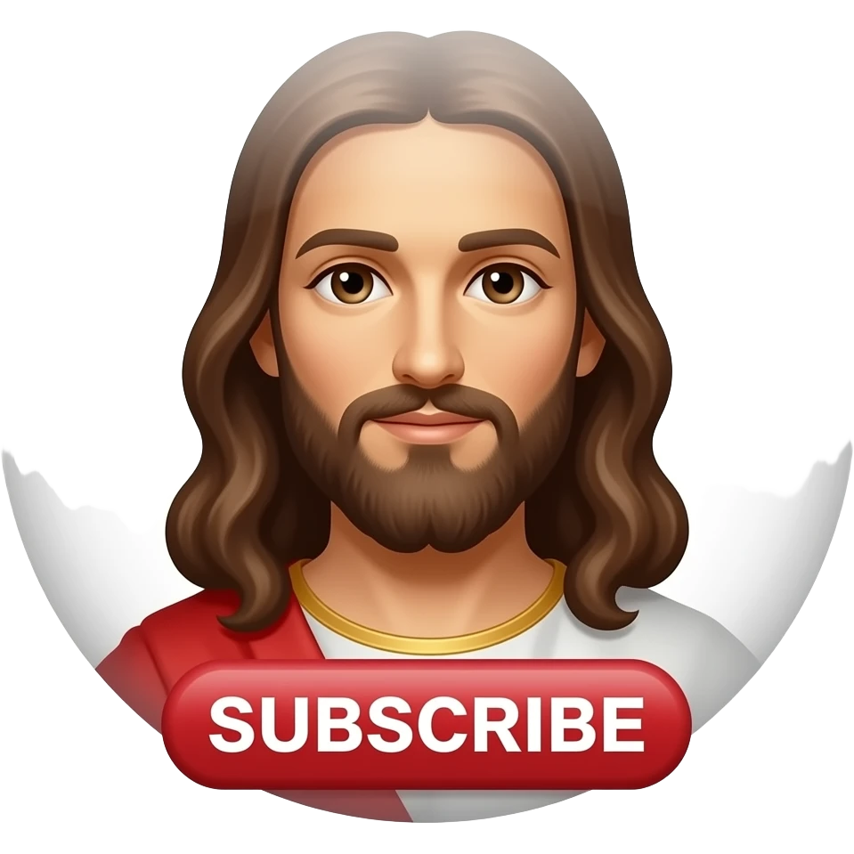 JESUS CON Un boton rojo QUE DICE (SUSCRÍBETE) emoji