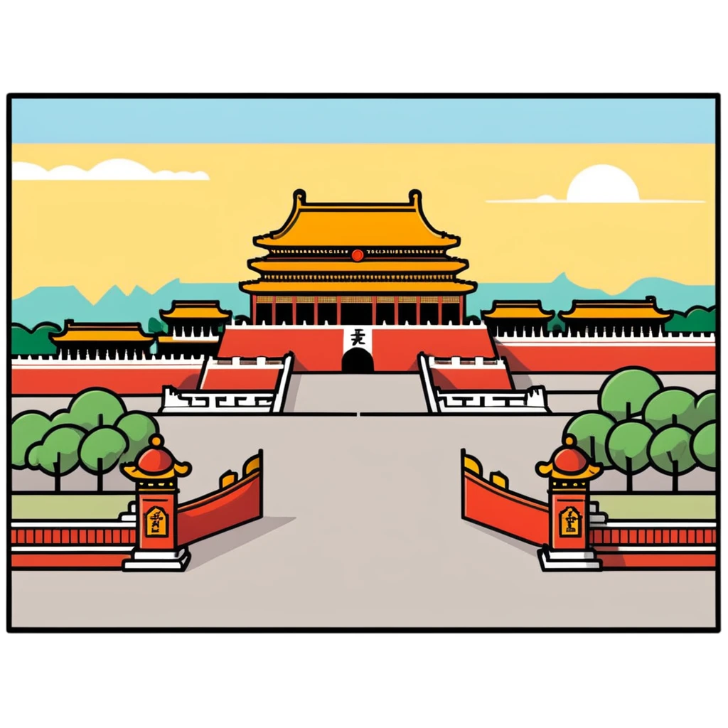 Tiananmen Square in Beijing with traditional Chinese architecture gate, sunny day, travel landmark emoji