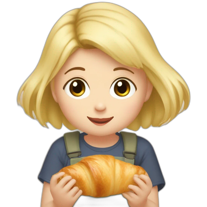 Tête bébé fille blonde qui mange un croissant avec totoro  emoji
