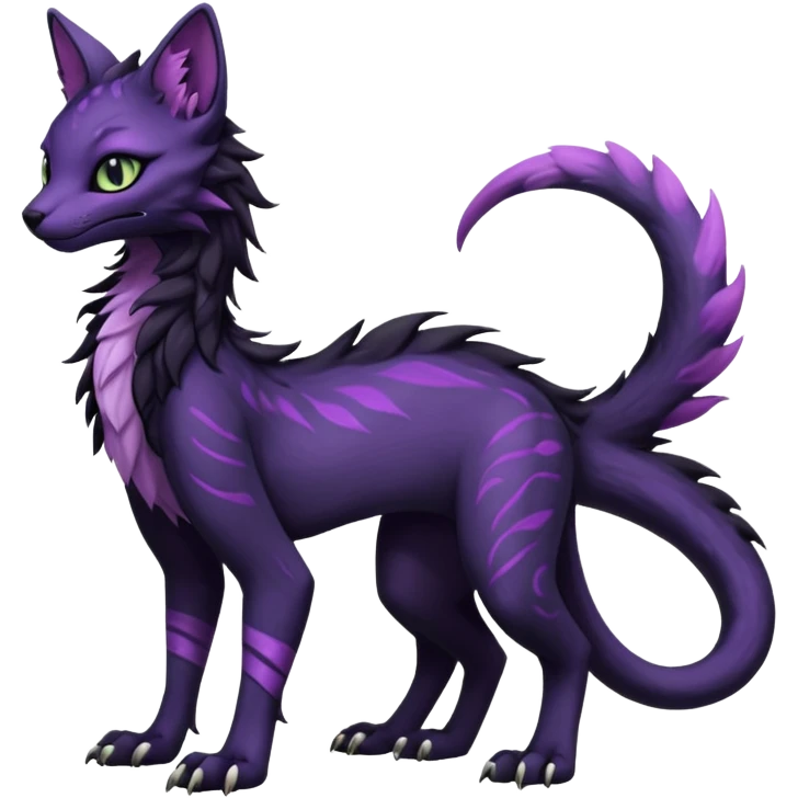 Kawaii dark black purplish blackish edgy fantasy ethereal feline-vernid-sergal-monster-fursona animal creature full body with intricate markings  emoji