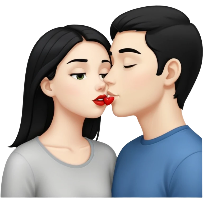 White girl with black hair kissing white boy with black  hair emoji