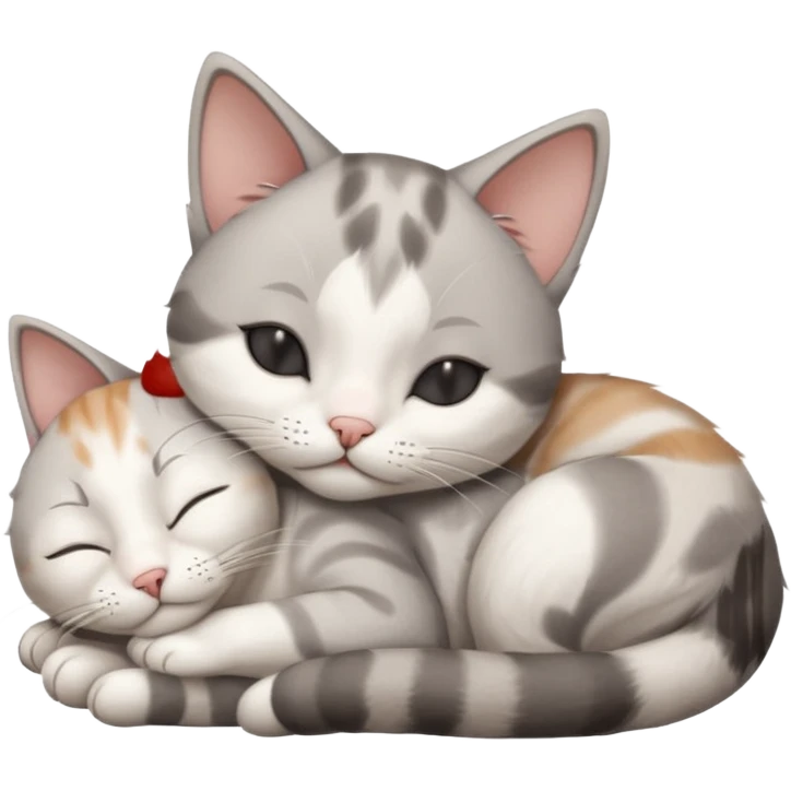 grey and white small cat with its eyes closed lying down leaning on his elbow with his paw curled under his head holding it up emoji