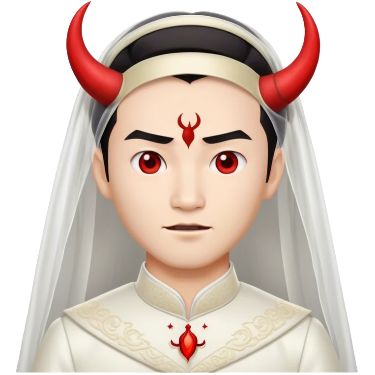 an asian male bride with the face of devil in wedding dress emoji
