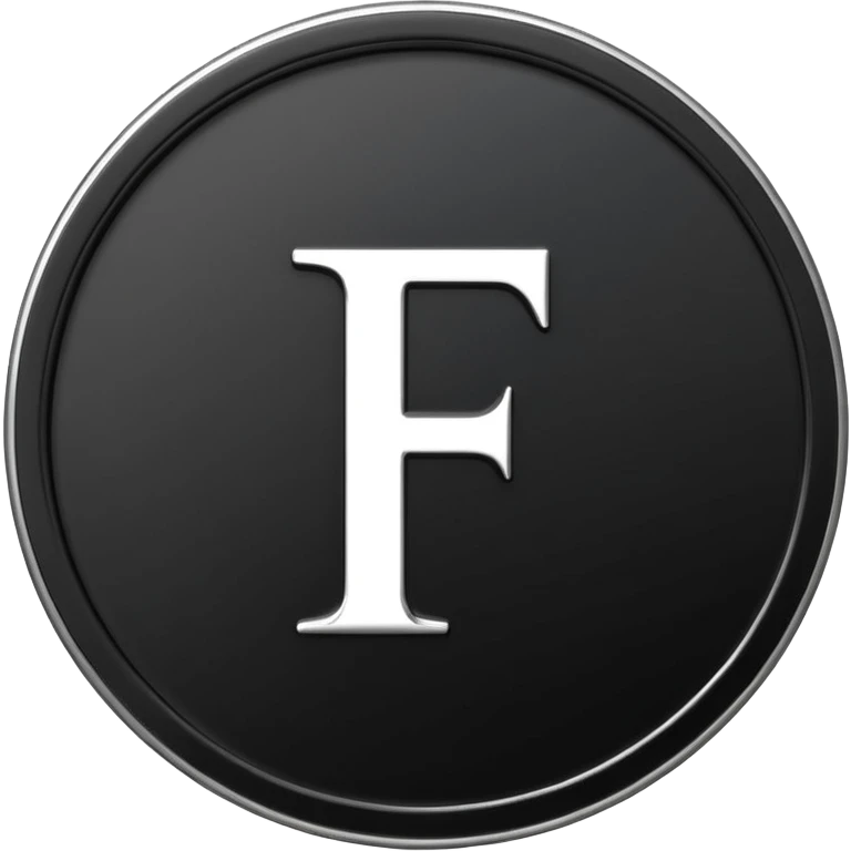Emoji icon of a black coin with engraved letter F, minimalist style, isolated, no color emoji