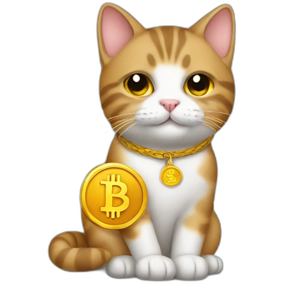 cute cat holding a bitcoin emoji