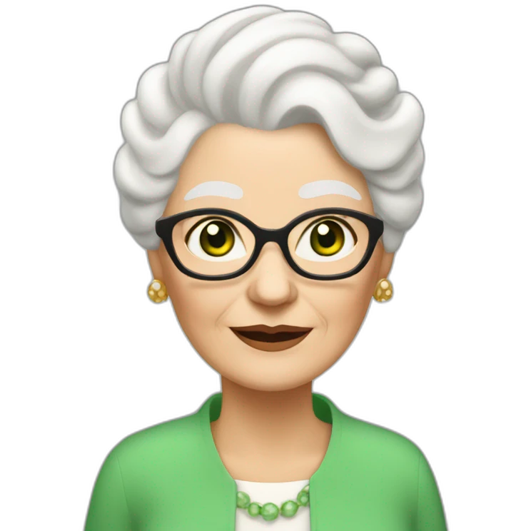 old white woman grandma with Chanel white hair in a bun, white skin, green eyes emoji